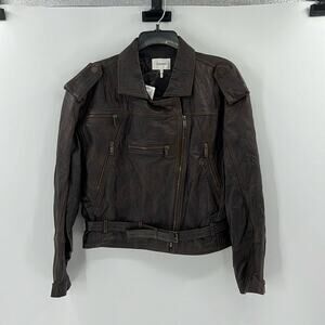 FRAME Women's Strong Shoulder Leather Jacket - Dark Brown - Medium - NWT